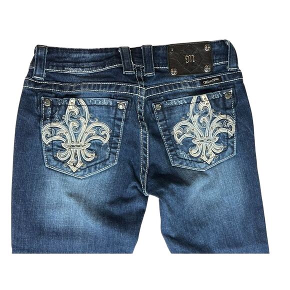 Miss Me JP5110B3 Fleur de lis Embellished Mid Rise Bootcut Blue Jean 28 Western - Picture 1 of 14